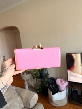 Ted Baker Pink Patent Bow-Accent Clutch Wallet